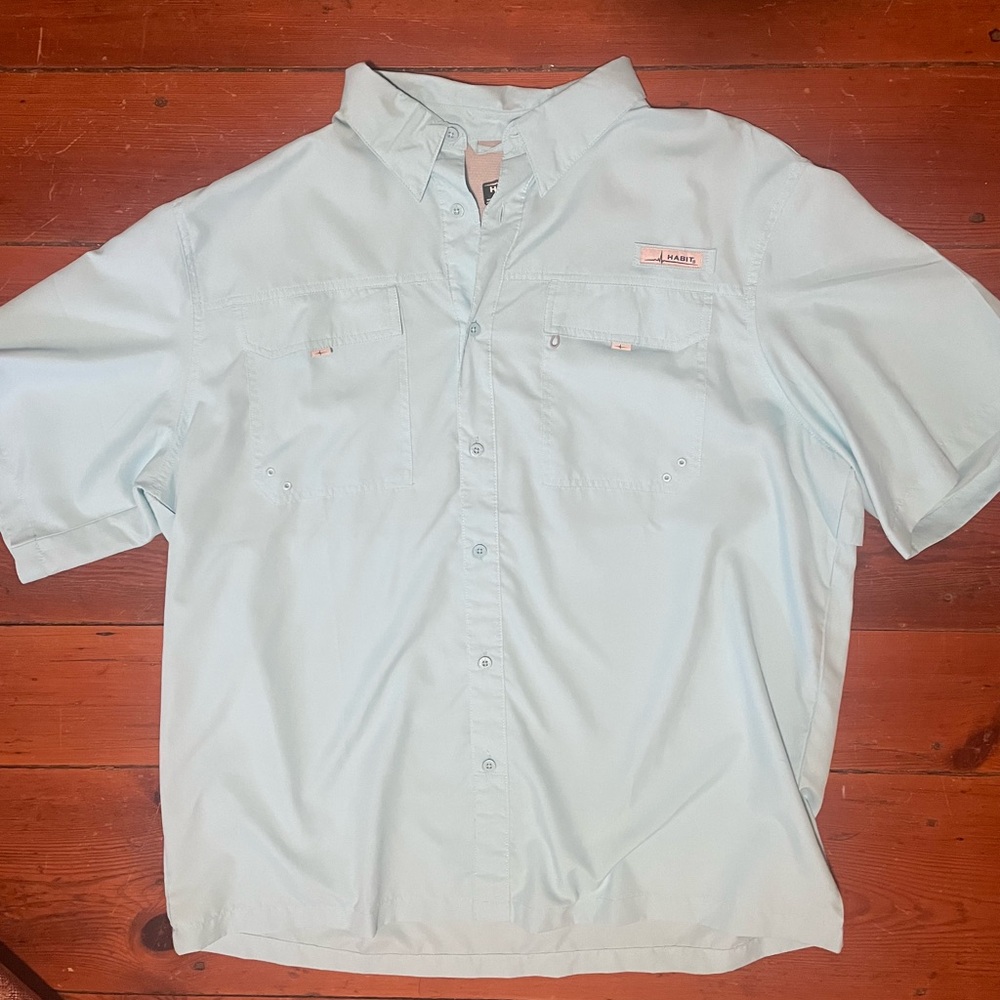 Habit Blue-Green Casual Button Down Shirt